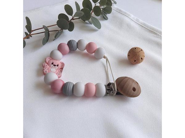 Speenkoord beertje lichtroze grijs wit
