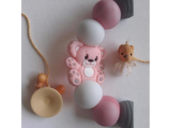 Speenkoord beertje lichtroze grijs wit