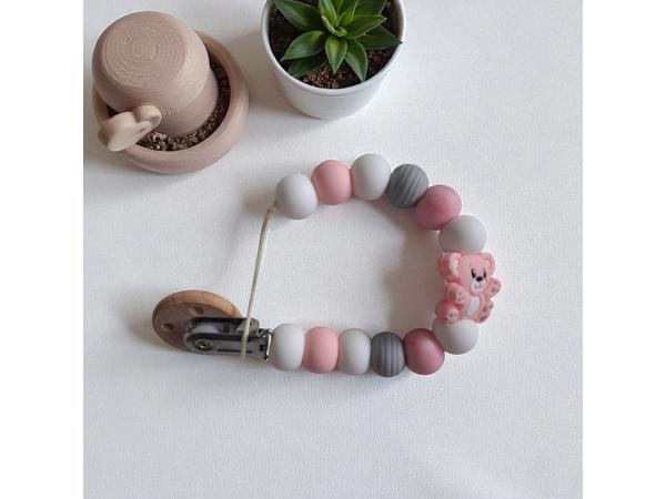 Speenkoord beertje lichtroze grijs wit