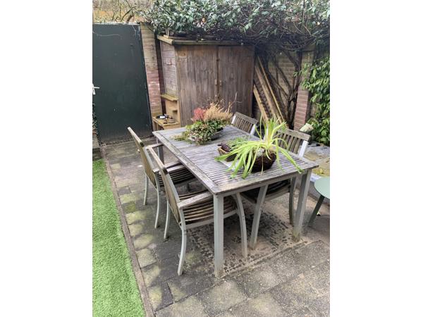 Tuinset (tafel + 4 stoelen) Alu + hout