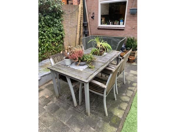 Tuinset (tafel + 4 stoelen) Alu + hout