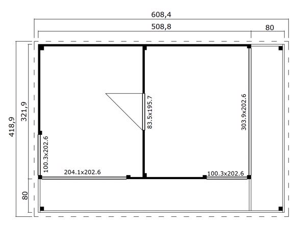 Tuinhuis-Blokhut Domeo 3 Loggia set:  508,8 x 321,9cm