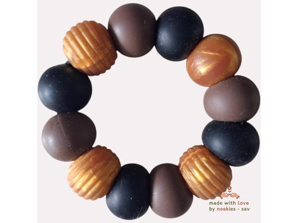 Noekies Handgemaakte Bijtring bruin goud zwart - Nieuw!