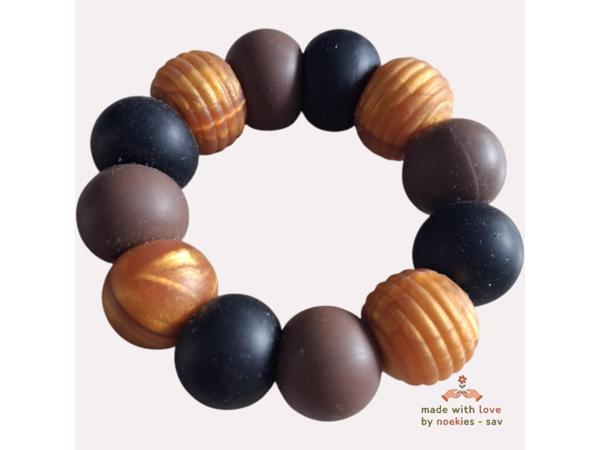 Noekies Handgemaakte Bijtring bruin goud zwart - Nieuw!