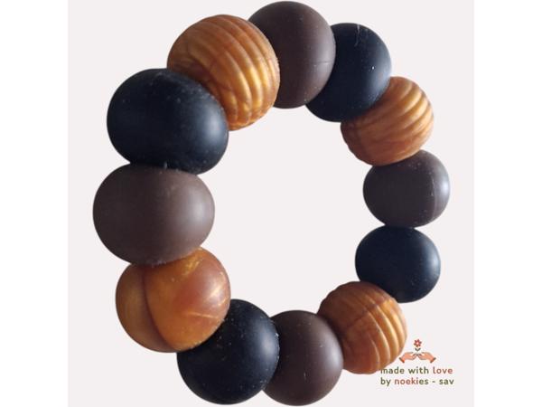 Noekies Handgemaakte Bijtring bruin goud zwart - Nieuw!