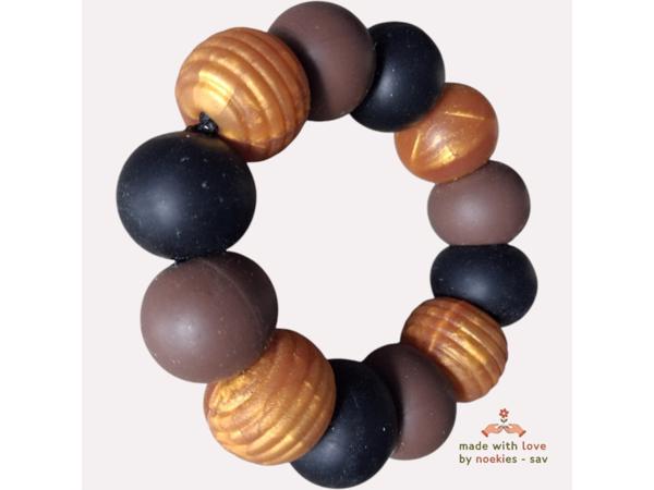 Noekies Handgemaakte Bijtring bruin goud zwart - Nieuw!