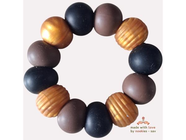 Noekies Handgemaakte Bijtring bruin goud zwart - Nieuw!