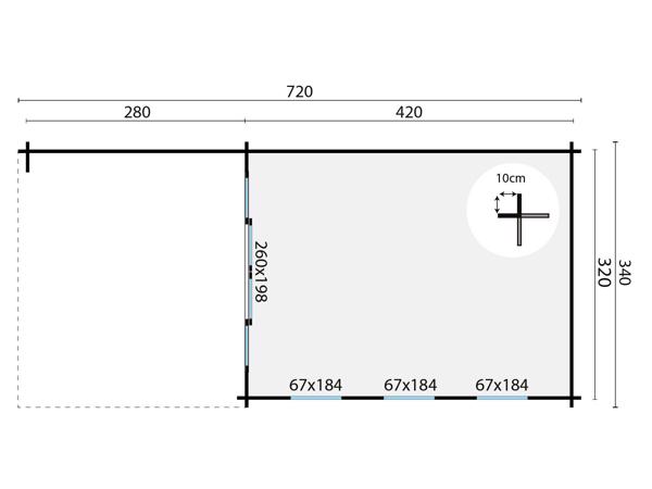 Blokhut - Tuinhuis Skeg | 44 mm | vuren onbehandeld ---PROMO