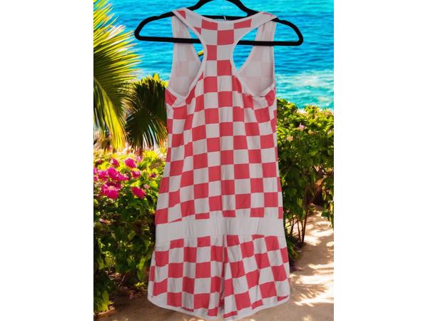 Playsuit roze wit geblokt M