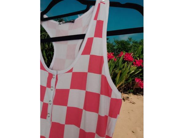 Playsuit roze wit geblokt M