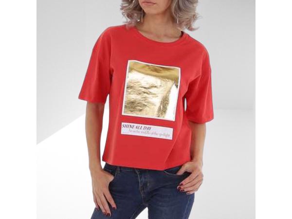 Glo-Story t-shirt Shine all day rood goud S