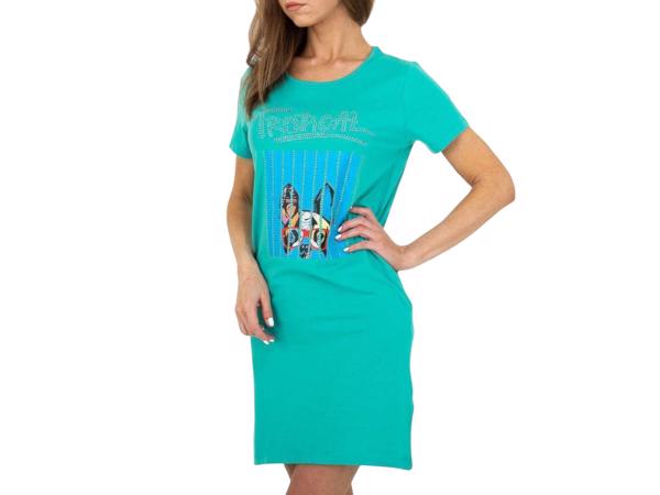 Shirt jurk tropical dog turquoise S