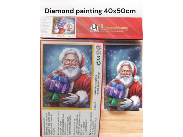 Diamond painting kerstman met cadeau 50x40cm