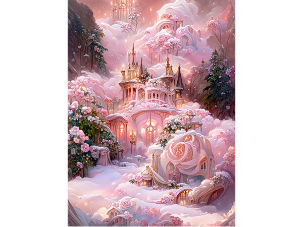 nr 43 Diamond Painting roze kasteel 50x40cm (vierkant)