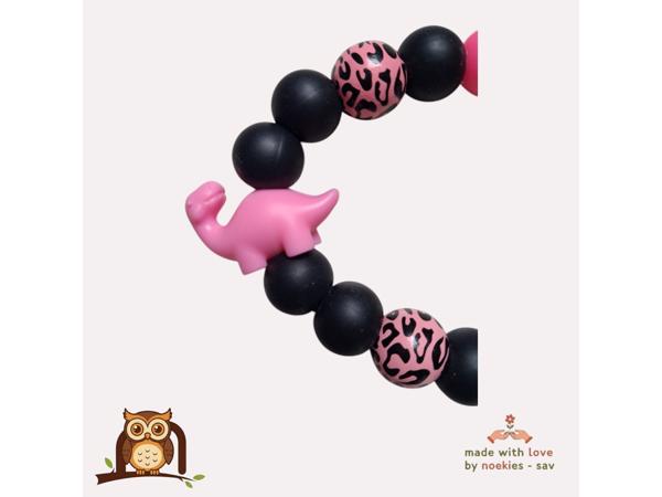 noekies Speenkoord dino panterprint zwart roze nr 29