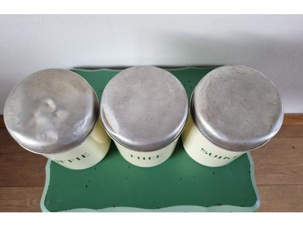 Koffie,thee en suiker emaille bussen