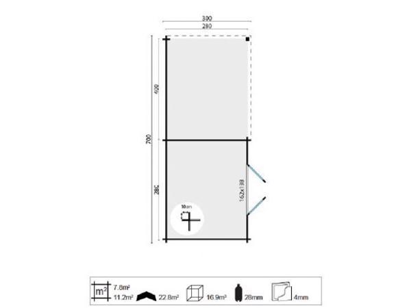 Tuinhuis-Blokhut Charlotta met overkapping: 300+400x300