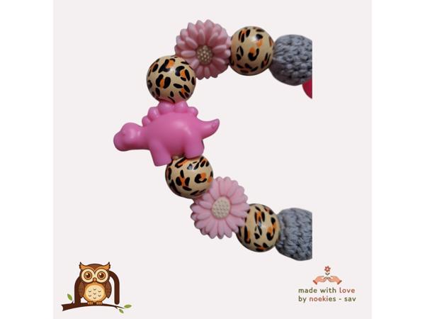 nr 32 noekies speenkoord dino panterprint roze