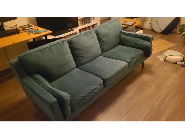 Groene suede bank 3 personen