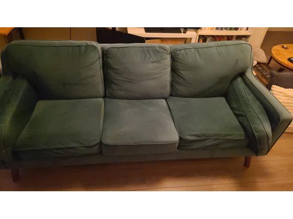 Groene suede bank 3 personen