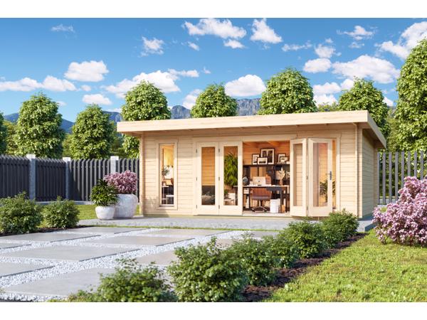 Tuinhuis-Blokhut Sussex 2 + Biffold deur: 570 x 360 cm