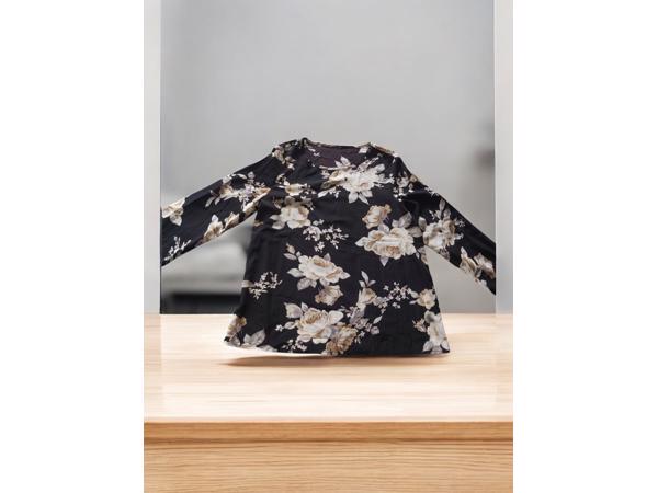 Luchtig shirt bloemen zwart creme L