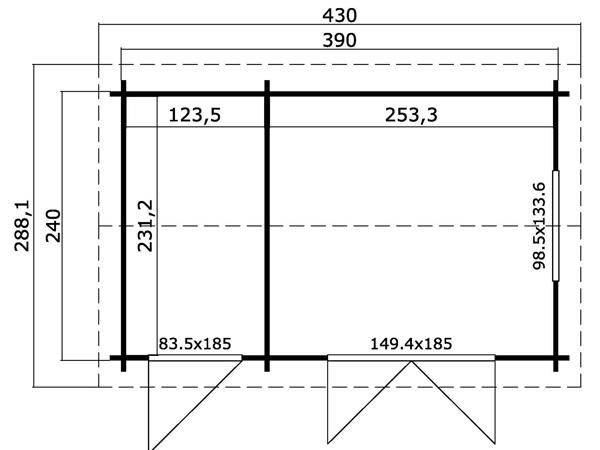 Tuinhuis-Blokhut Wrexham 1: 380x240 cm