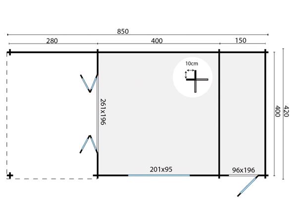 Blokhut Sibella 420x420 cm heeft een strakke uitstraling en