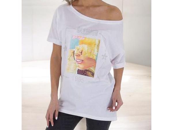 Glo-story t-shirt 1995 wit glamour glitter one size