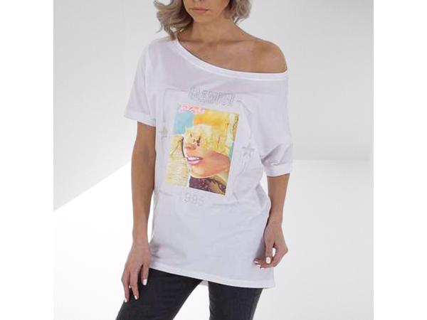 Glo-story t-shirt 1995 wit glamour glitter one size