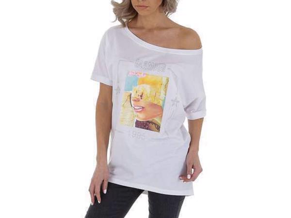 Glo-story t-shirt 1995 wit glamour glitter one size