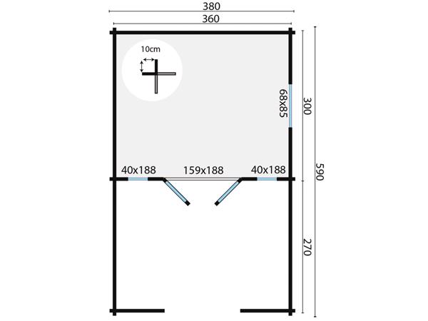 Blokhut - Tuinhuis Sanstrov | 44 mm | vuren onbehandeld