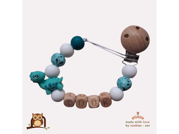 noekies naam speenkoord dino turquoise wit nr 14