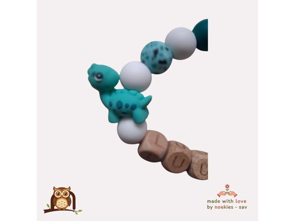 noekies naam speenkoord dino turquoise wit nr 14