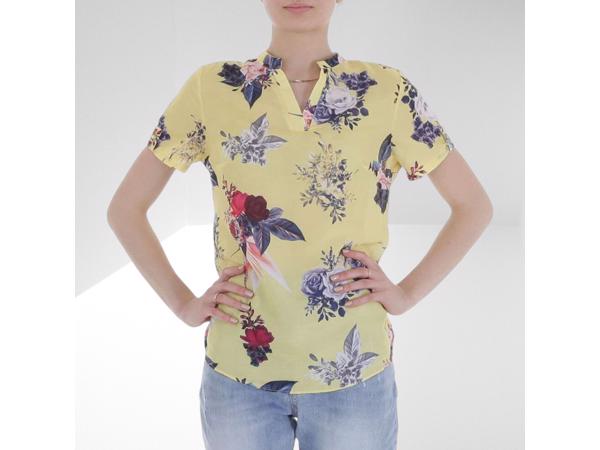 Metrofive bloemen shirt vhals geel XXL/44