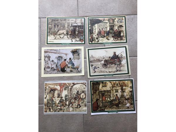 Anton Pieck gladde print tekeningen 6 stuks