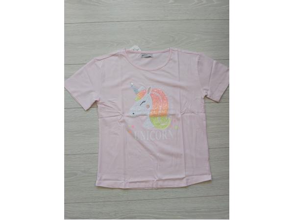 Glo-story t-shirt licht roze unicorn glitter lovers 164