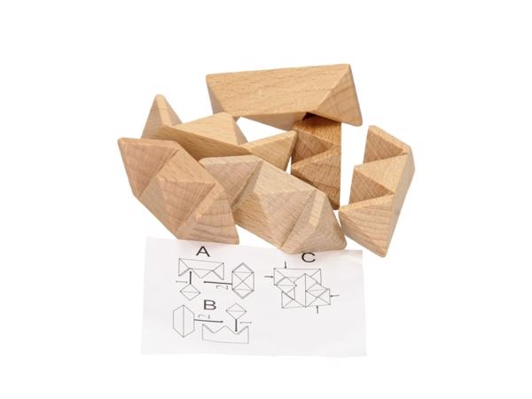 Set van 12 houten IQ puzzels echte hersenkrakers / breinbrek