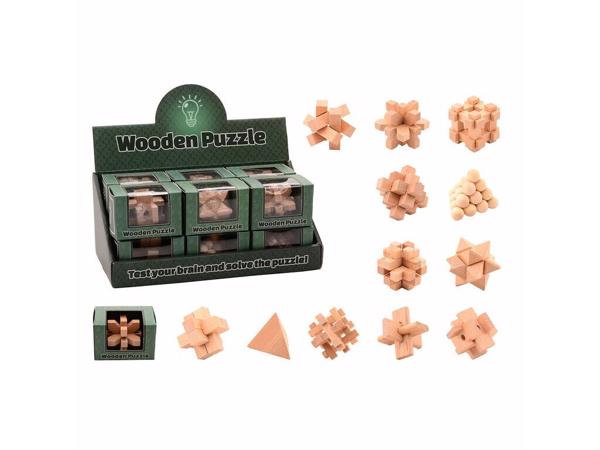 Set van 12 houten IQ puzzels echte hersenkrakers / breinbrek