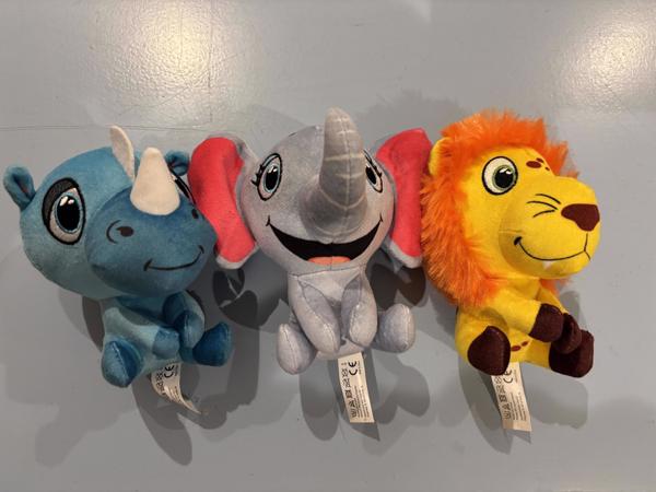 Lidl safari mini’s 3 kleine knuffels neushoorn leeuw olifant