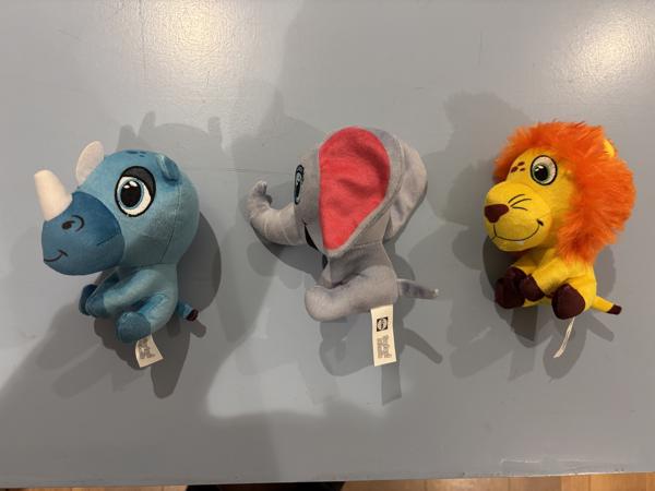 Lidl safari mini’s 3 kleine knuffels neushoorn leeuw olifant