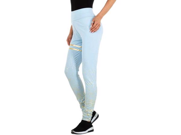 Legging lichtblauw goud glitter S/M