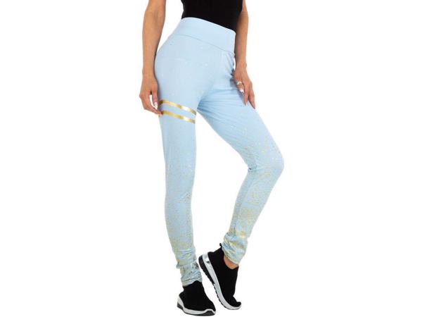 Legging lichtblauw goud glitter S/M