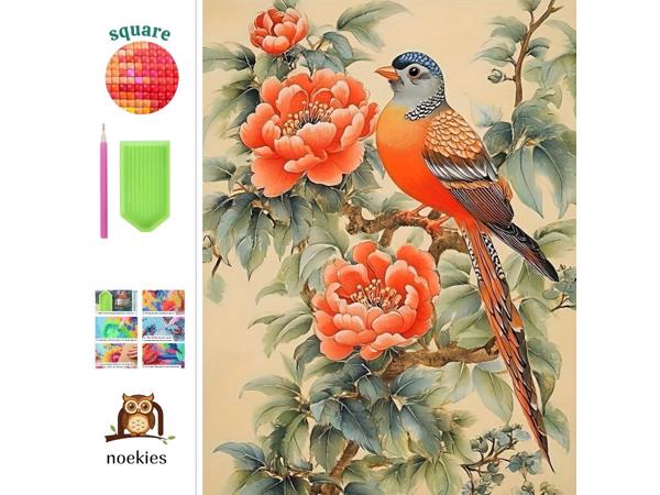 nr 6 Diamond Painting vogel op tak 50x40cm (vierkant)