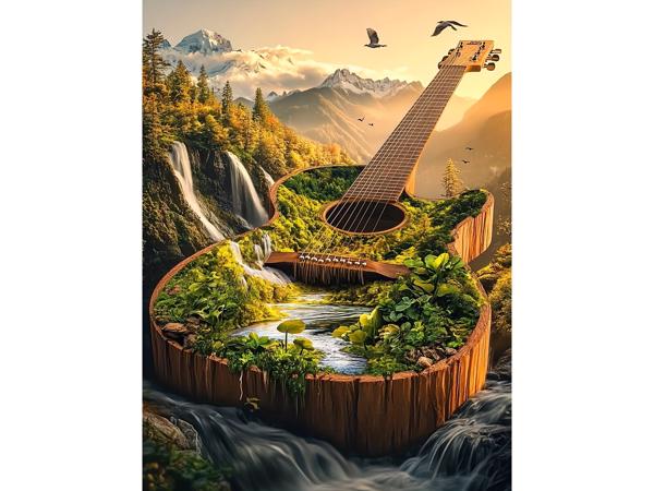 nr 2 Diamond Painting gitaar boslandschap 50x40cm (vierkant)