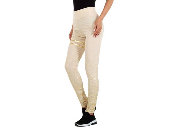 Holala stretchy sport broek creme goud glitter S/M