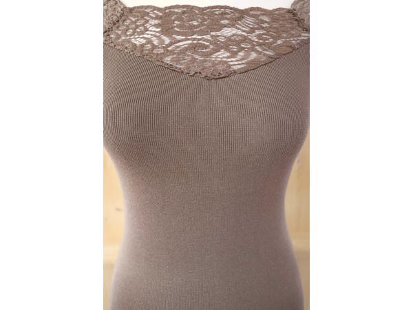 Fijngebreide strapless jurk met kant, 1 maat (34/40), Bruin