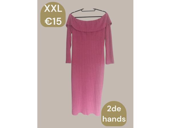 Offshoulder jurk roze xxl