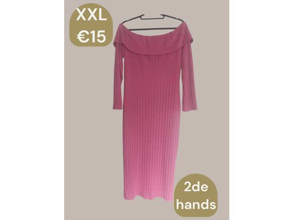 Offshoulder jurk roze xxl