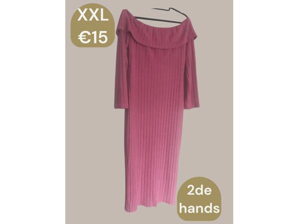 Offshoulder jurk roze xxl